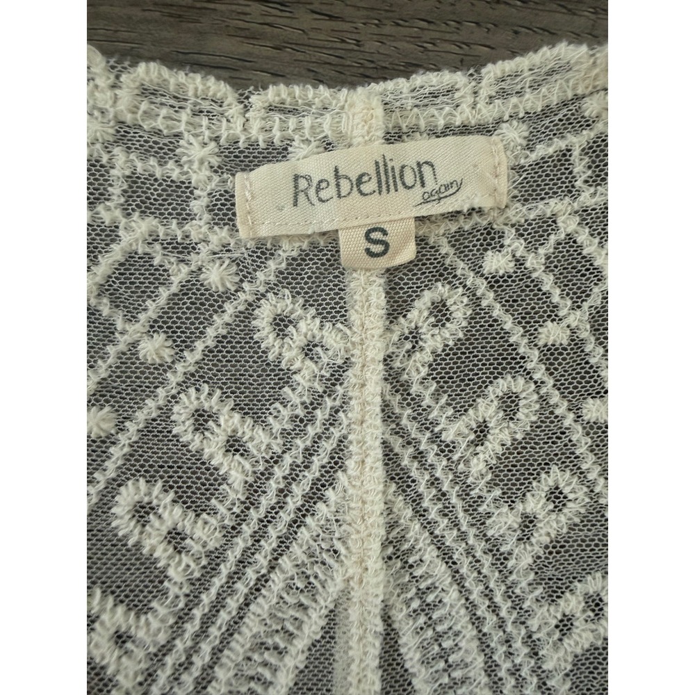 Rebellion Lace Kimono Cardigan Ivory Embroidered Duster Boho Cover-Up Size Small - Picture 6 of 11